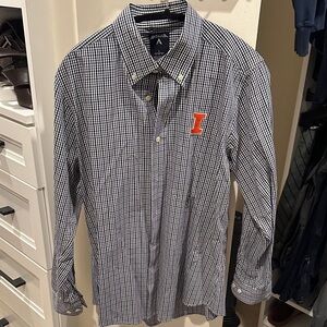 Antigua Black and White Gingham Shirt with Orange Accent